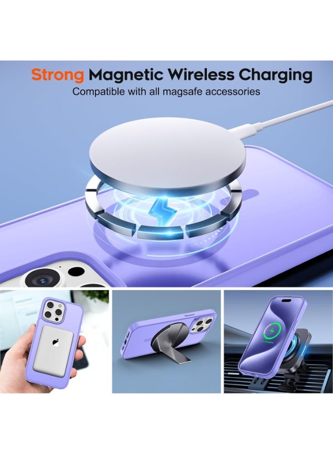 أكاليكس جراب مغناطيسي لهاتف آيفون 15 برو ماكس [مقاوم للصدمات ونحيف] غطاء خلفي صلب شفاف غير لامع مع حماية عالية الجودة | بنفسجي فاتح - Image 3